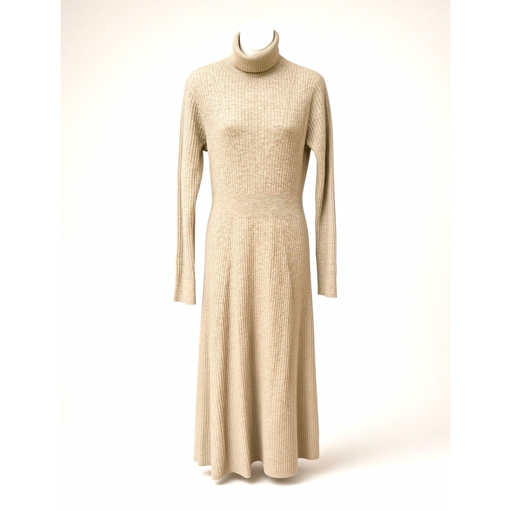 Derek Lam 10 Crosby Ribbed Knit Turtleneck Midi Sweater Dress Taupe Size M